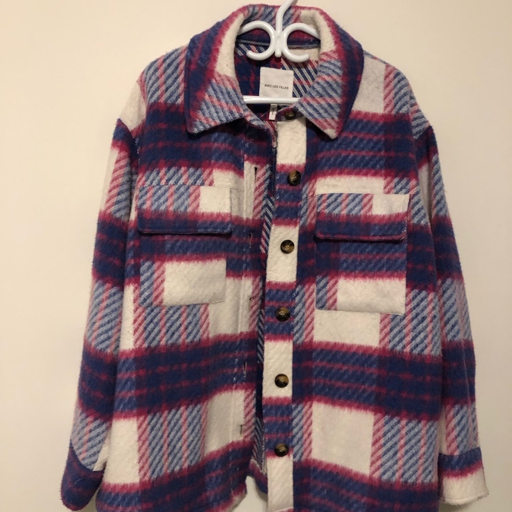 Avec Les Filles Plaid Jacket in Pink and Blue